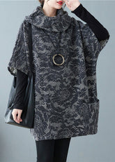 Schöne Khaki Rollkragen Jacquard Wolloberteile Kurzarm